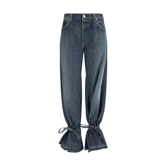Jeans by E.L.V. DENIM for women in denim cotton gray features a polished silhouette with a polished straight-leg & regular-fit, reaching a polished long and finished with a polished high rise.