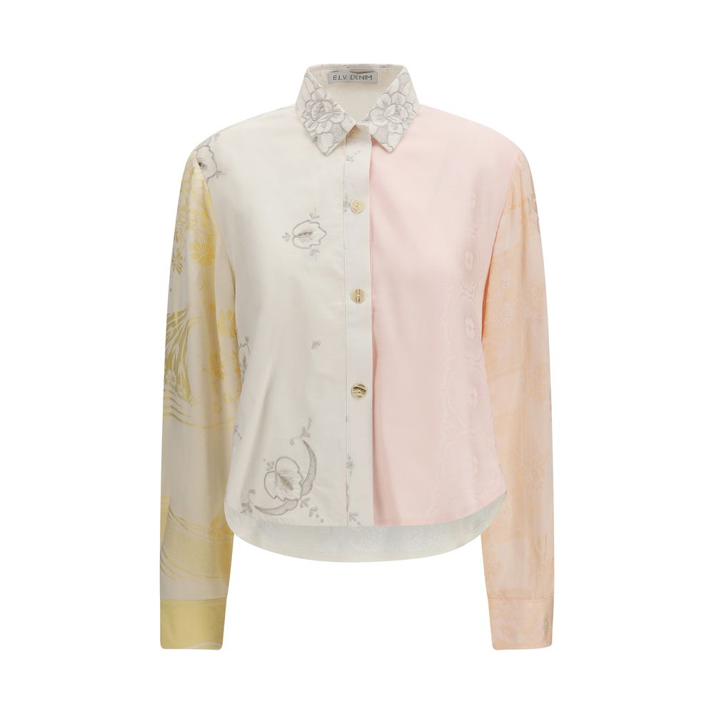 Shirt by E.L.V. DENIM for women in denim cotton multicolor, patterned & floral showcases a sleek silhouette, elegantly detailed with a sleek and long-sleeve for a sleek finish.