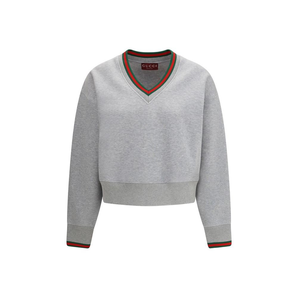 Activewear Sweatshirt by Gucci for women in cotton gray & light-grey showcases a versatile silhouette, artfully detailed with a versatile v-neck neckline and long-sleeve for a versatile finish with .