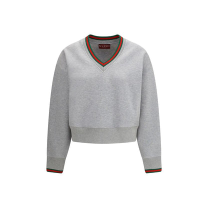 Activewear Sweatshirt by Gucci for women in cotton gray & light-grey showcases a versatile silhouette, artfully detailed with a versatile v-neck neckline and long-sleeve for a versatile finish with .
