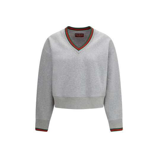 Activewear Sweatshirt by Gucci for women in cotton gray & light-grey showcases a versatile silhouette, artfully detailed with a versatile v-neck neckline and long-sleeve for a versatile finish with .