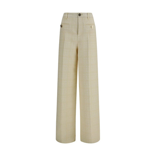 Casual Pants by Gucci for women in cotton tweed polyamide & wool beige, ivory & patterned presents a tailored silhouette, showcasing a tailored regular-fit and long cut with a refined for a truly tailored aesthetic.