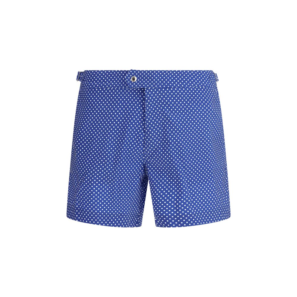 Short Trousers by Tom Ford for men in polyester blue & print features an effortlessly chic relaxed-fit & regular-fit with a short and that creates a effortlessly chic and tailored silhouette.