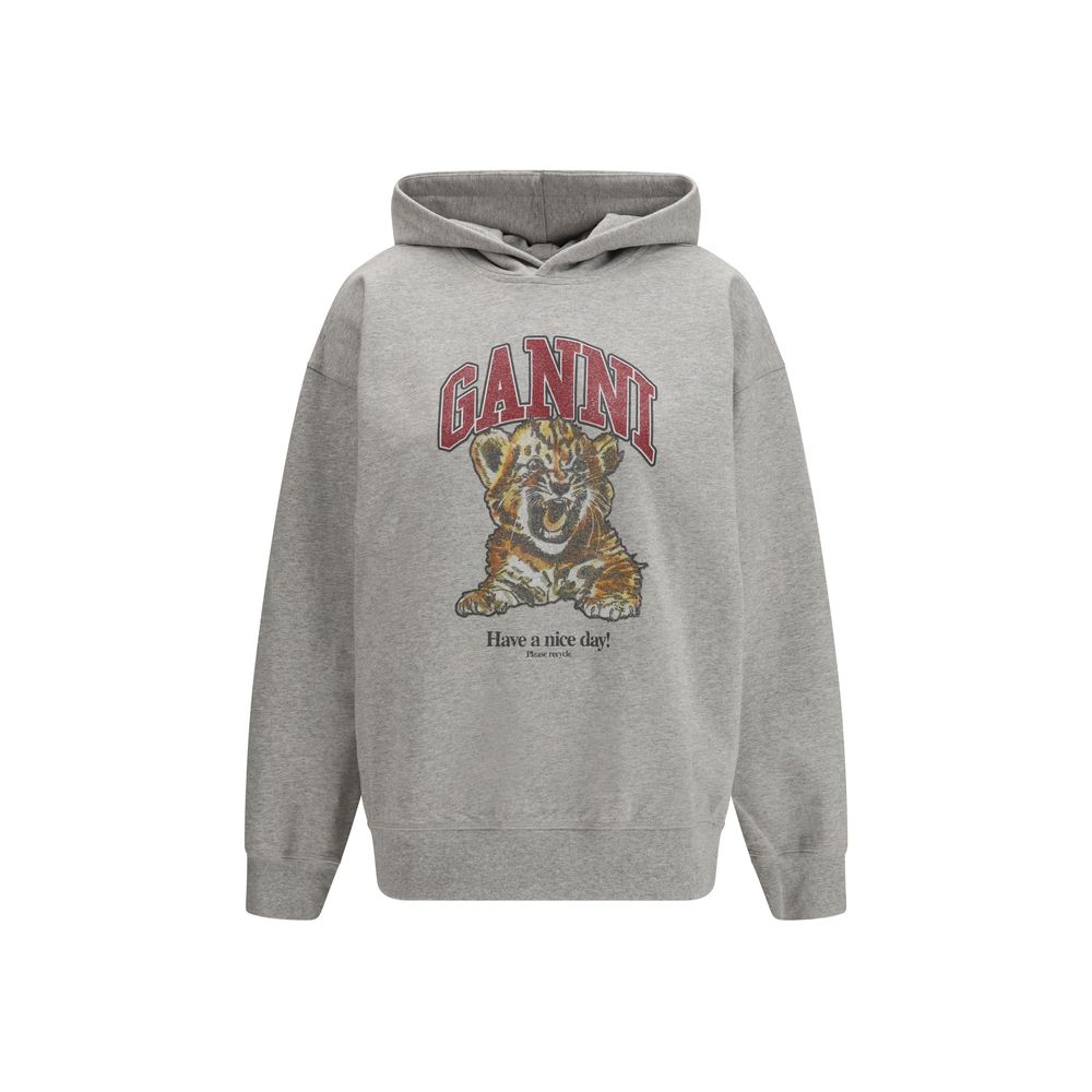 Sweatshirt Hoodie by Ganni for women in cotton gray & print showcases a city-ready silhouette, artfully detailed with a signature hooded neckline and long-sleeve for a city-ready finish.