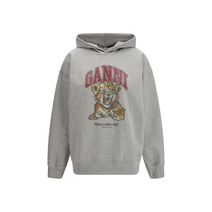 Sweatshirt Hoodie by Ganni for women in cotton gray & print showcases a city-ready silhouette, artfully detailed with a signature hooded neckline and long-sleeve for a city-ready finish.