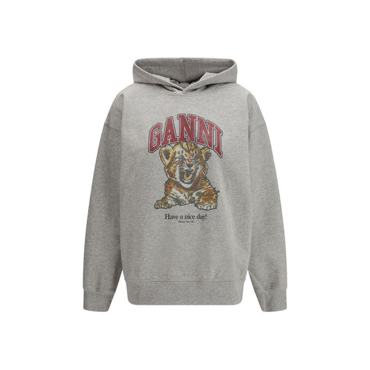 Sweatshirt Hoodie by Ganni for women in cotton gray & print showcases a city-ready silhouette, artfully detailed with a signature hooded neckline and long-sleeve for a city-ready finish.