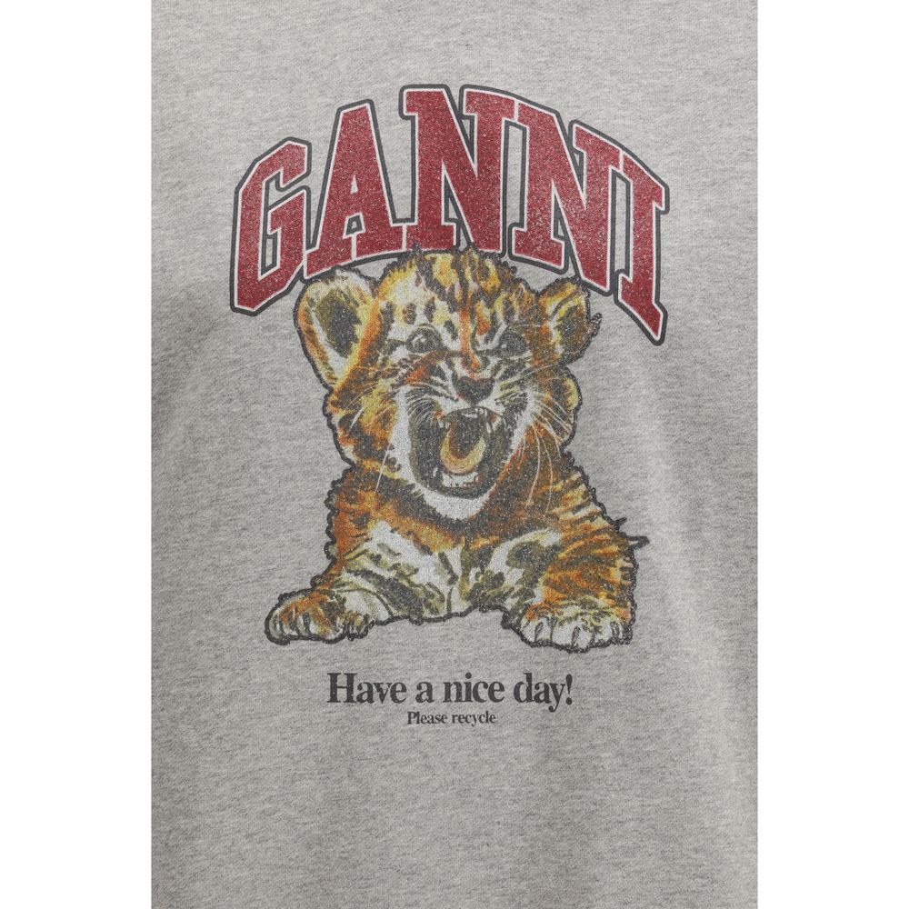 Sweatshirt Hoodie by Ganni for women in cotton gray & print features a authentic silhouette, showcasing a sophisticated and authentic detail for a refined finish.