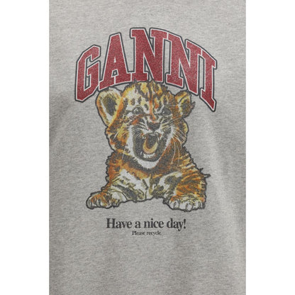 Sweatshirt Hoodie by Ganni for women in cotton gray & print features a authentic silhouette, showcasing a sophisticated and authentic detail for a refined finish.