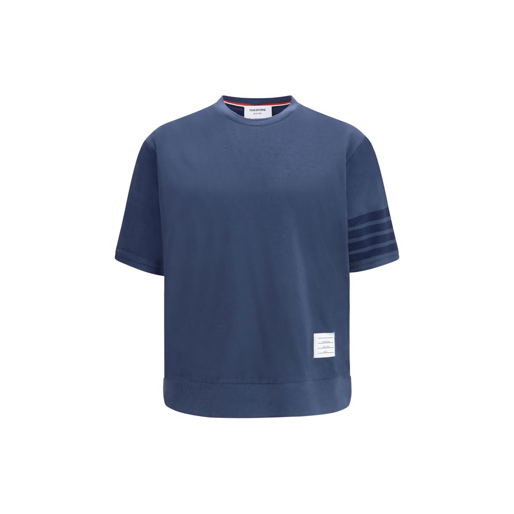Activewear T-Shirt by Thom Browne for men in cotton blue & signature features a dynamic silhouette with and crew neckline enhanced by functional .