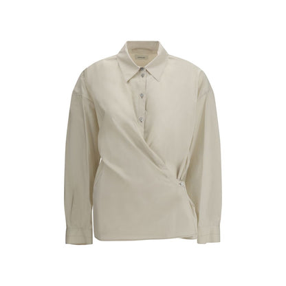 Dress Shirt by Lemaire for women in cotton & silk beige showcases a sleek silhouette, elegantly detailed with a sleek and long-sleeve for a sleek finish.
