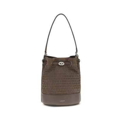 Shoulder Baguette Handbag by Zanellato for women in bos taurus calf suede leather brown features a contemporary silhouette, showcasing a secure drawstring, ample , and contemporary shoulder-strap, handle & adjustable-strap for a sophisticated look.