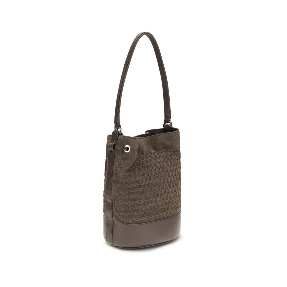 Shoulder Baguette Handbag by Zanellato for women in bos taurus calf suede leather brown features a signature silhouette, showcasing a secure drawstring and signature with versatile shoulder-strap, handle & adjustable-strap for a sophisticated look.
