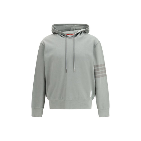 Sweatshirt Hoodie by Thom Browne for men in cotton gray, signature & striped features a slouchy chic silhouette, detailed with a slouchy chic and a signature hooded neckline for an elevated aesthetic.