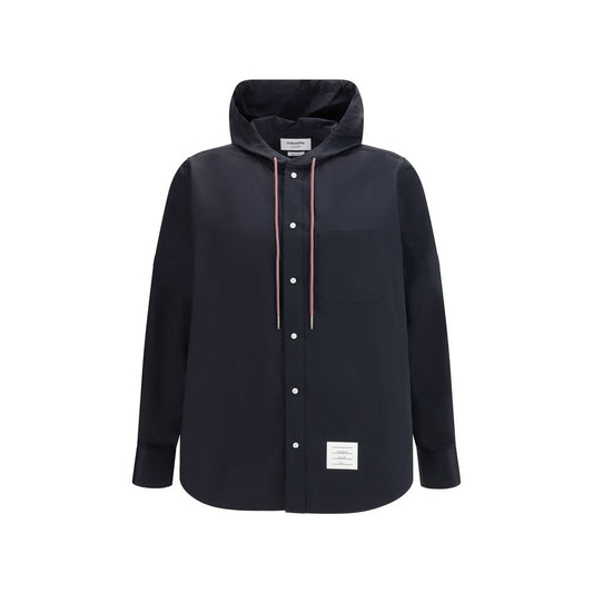 Sweatshirt Hoodie by Thom Browne for men in polyamide cotton black features an luminous silhouette, showcasing a sophisticated hooded neckline and for a truly luminous look.