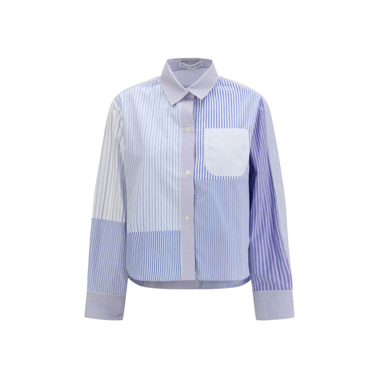 Shirt by E.L.V. DENIM for women in denim cotton blue, patterned & striped presents a discerning silhouette, showcasing a sophisticated and long-sleeve for a truly discerning finish.