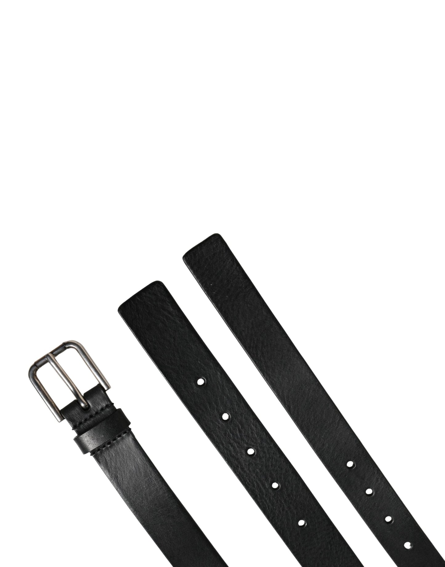 Dolce & Gabbana Black Double Strap Leather Silver Buckle Belt