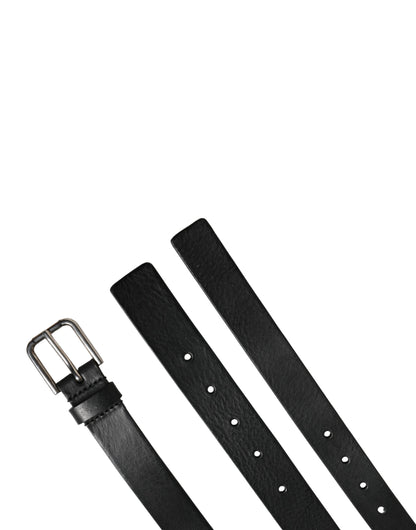 Dolce & Gabbana Black Double Strap Leather Silver Buckle Belt