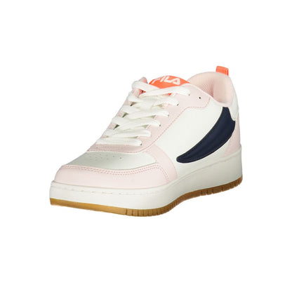 Athletic Sneakers by Fila for women in polyester blue, pink & white presents a sleek silhouette, perfectly capturing the athletic style essence of Women's Athletic Polyester Sneakers with its sleek design and premium finish.