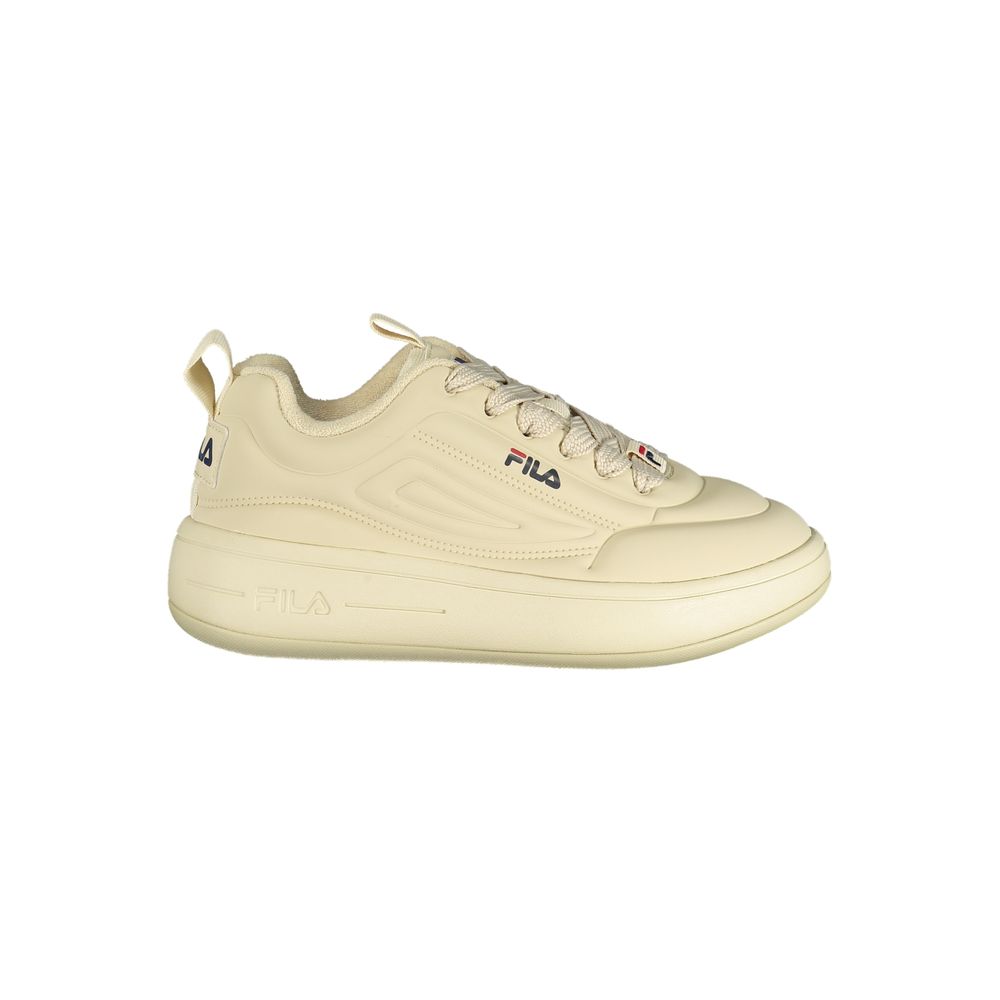 Athletic Sneakers by Fila for women in polyester beige showcases a architectural silhouette, artfully capturing the essence of the Women's Athletic Polyester Sneakers with its signature architectural athletic style construction.