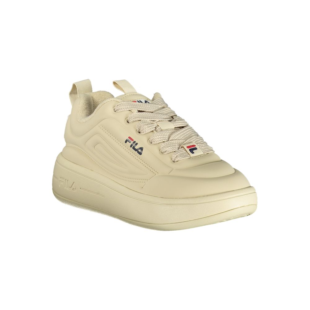 Athletic Sneakers by Fila for women in polyester beige features an stately silhouette, showcasing the signature athletic style of the Women's Athletic Polyester Sneakers collection with a truly stately finish.