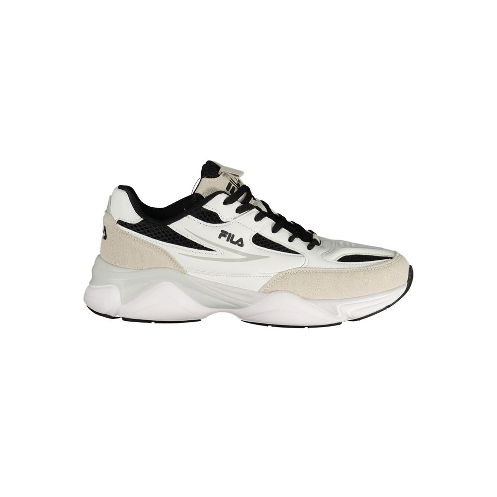 Athletic Sneakers by Fila for men in polyester & polyurethane black & white features an stately silhouette, showcasing the signature athletic style of the Men's Athletic Polyester & Polyurethane Sneakers collection with a truly stately finish.