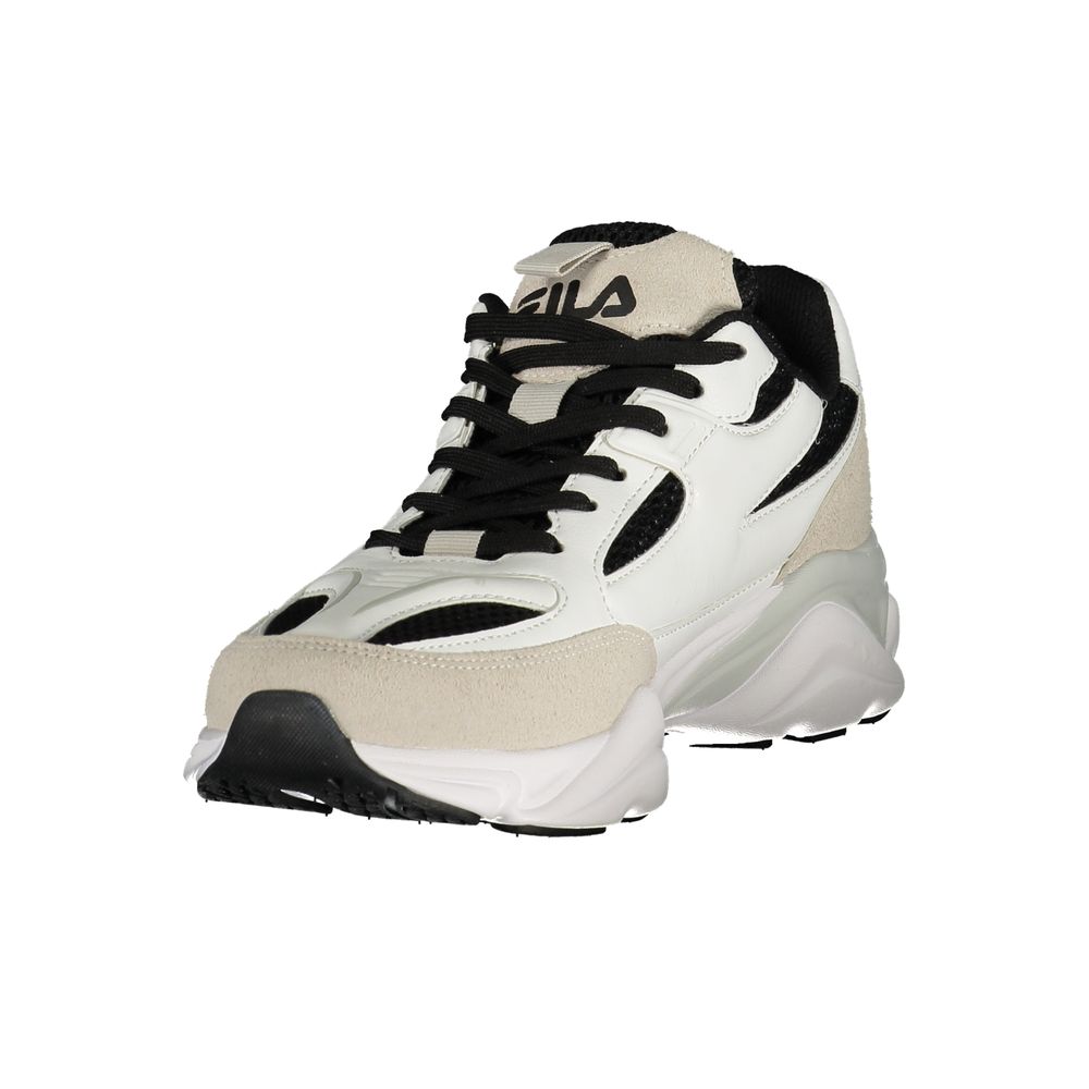 Athletic Sneakers by Fila for men in polyester & polyurethane black & white presents a sleek silhouette, perfectly capturing the athletic style essence of Men's Athletic Polyester & Polyurethane Sneakers with its sleek design and premium finish.