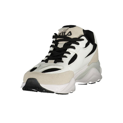 Athletic Sneakers by Fila for men in polyester & polyurethane black & white presents a sleek silhouette, perfectly capturing the athletic style essence of Men's Athletic Polyester & Polyurethane Sneakers with its sleek design and premium finish.