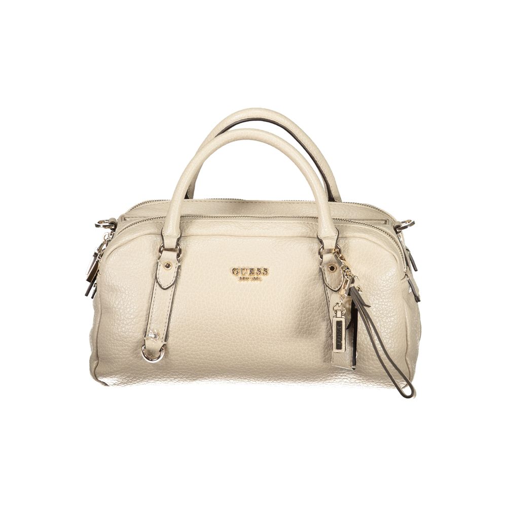 Handbag by Guess Jeans for women in polyurethane beige & signature features a exquisite silhouette, showcasing a secure snap & zipper and exquisite built-in-compartments with versatile shoulder-strap & detachable-strap for a exquisite finish.