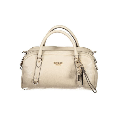 Handbag by Guess Jeans for women in polyurethane beige & signature features a exquisite silhouette, showcasing a secure snap & zipper and exquisite built-in-compartments with versatile shoulder-strap & detachable-strap for a exquisite finish.