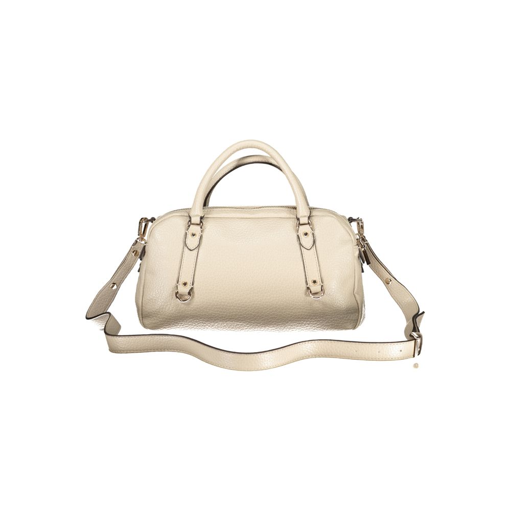 This Handbag by Guess Jeans for women in polyurethane and beige & signature presents a sculptural silhouette featuring a secure snap & zipper, ample built-in-compartments, and versatile shoulder-strap & detachable-strap for a sculptural finish.