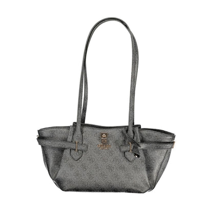 Tote Handbag by Guess Jeans for women in polyurethane black features an refined silhouette, showcasing a secure snap & zipper, ample external-pockets & internal-pockets, and versatile handle for a sophisticated refined aesthetic.