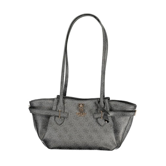 Tote Handbag by Guess Jeans for women in polyurethane black features an refined silhouette, showcasing a secure snap & zipper, ample external-pockets & internal-pockets, and versatile handle for a sophisticated refined aesthetic.