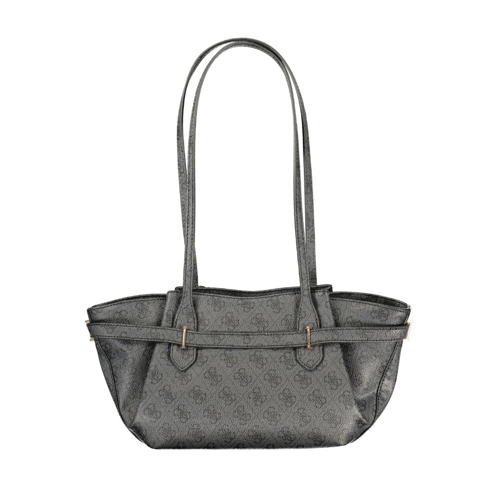Tote Handbag by Guess Jeans for women in polyurethane black features a ornamental silhouette, showcasing a secure snap & zipper, ample external-pockets & internal-pockets, and ornamental handle for a sophisticated look.