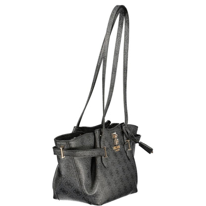 Tote Handbag by Guess Jeans for women in polyurethane black presents a ornamental silhouette, showcasing a secure snap & zipper, ample external-pockets & internal-pockets, and versatile handle for a ornamental finish.