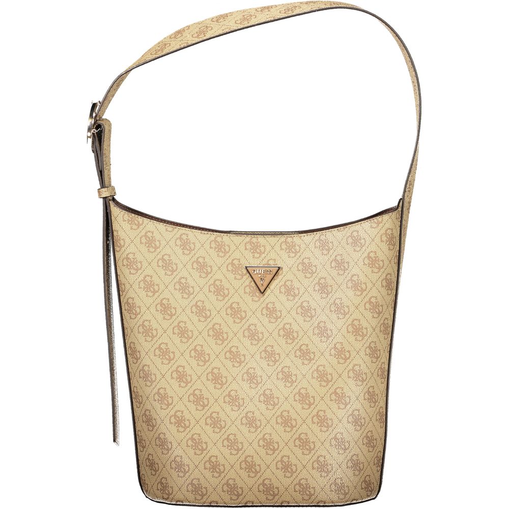 This Pouch Handbag by Guess Jeans for women in polyurethane and beige & print presents a sculptural silhouette featuring a secure snap & zipper, ample internal-pockets, and versatile adjustable-strap & handle for a sculptural finish.