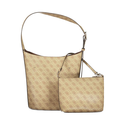Pouch Handbag by Guess Jeans for women in polyurethane beige & print presents a ornamental silhouette, showcasing a secure snap & zipper, ample internal-pockets, and versatile adjustable-strap & handle for a ornamental finish.