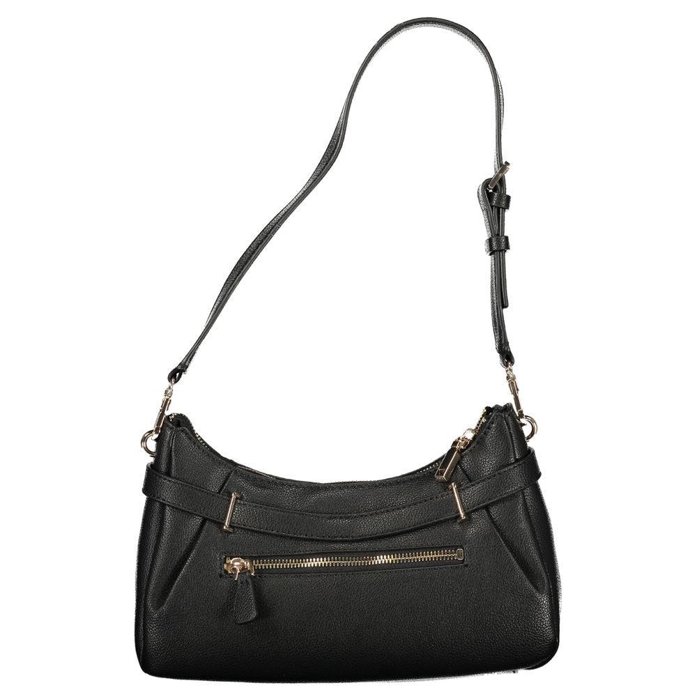 Handbag by Guess Jeans for women in polyurethane black features an refined silhouette, showcasing a secure zipper, ample external-pockets & internal-pockets, and versatile handle for a sophisticated refined aesthetic.