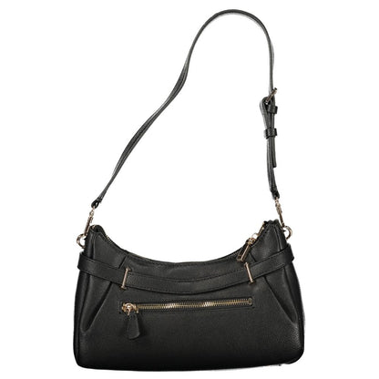 Handbag by Guess Jeans for women in polyurethane black features an refined silhouette, showcasing a secure zipper, ample external-pockets & internal-pockets, and versatile handle for a sophisticated refined aesthetic.