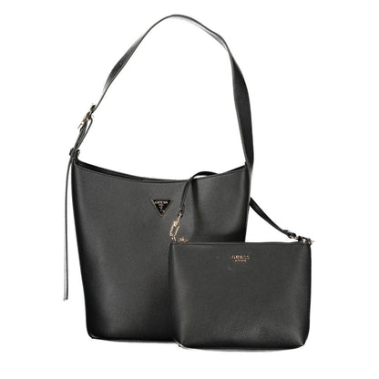 This Pouch Handbag by Guess Jeans for women in polyurethane and black presents a sculptural silhouette featuring a secure snap & zipper, ample internal-pockets, and versatile shoulder-strap, adjustable-strap & handle for a sculptural finish.