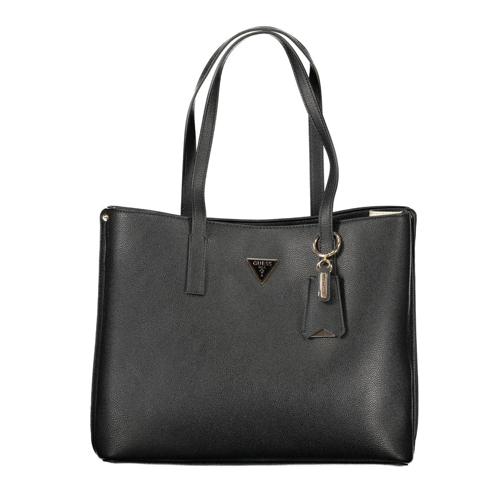 Handbag by Guess Jeans for women in polyurethane black features a signature silhouette, showcasing a secure snap & zipper and signature built-in-compartments & internal-pockets with versatile handle for a sophisticated look.