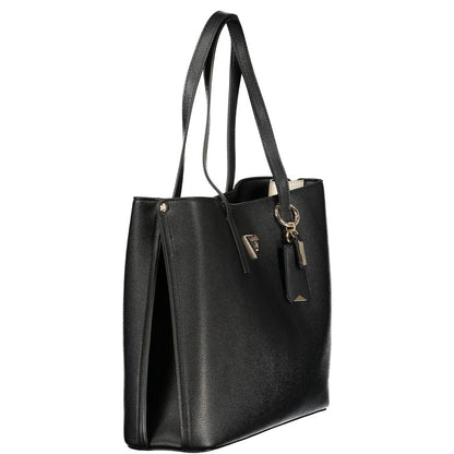 This Handbag by Guess Jeans for women in polyurethane and black presents a sculptural silhouette featuring a secure snap & zipper, ample built-in-compartments & internal-pockets, and versatile handle for a sculptural finish.