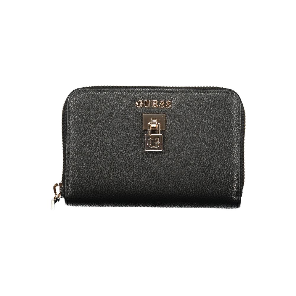 Wallet by Guess Jeans for women in polyurethane black showcases a discerning silhouette, artfully capturing the essence of Yesba Polyurethane Wallet with its functional coin-purse.