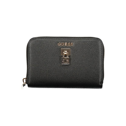 Wallet by Guess Jeans for women in polyurethane black showcases a discerning silhouette, artfully capturing the essence of Yesba Polyurethane Wallet with its functional coin-purse.
