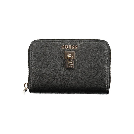 Wallet by Guess Jeans for women in polyurethane black showcases a discerning silhouette, artfully capturing the essence of Yesba Polyurethane Wallet with its functional coin-purse.