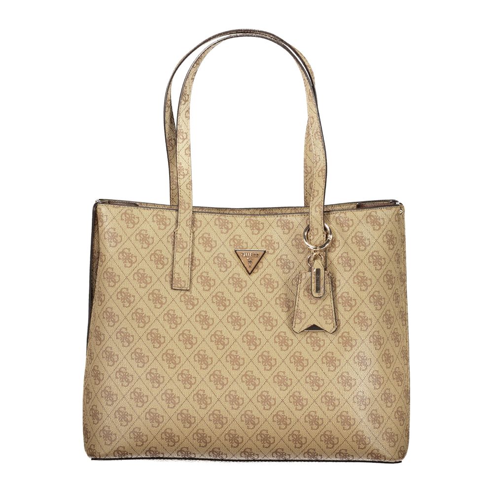 Handbag by Guess Jeans for women in polyurethane beige features a ornamental silhouette, showcasing a secure snap & zipper, ample built-in-compartments & internal-pockets, and ornamental detachable-strap for a sophisticated look.