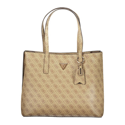 Handbag by Guess Jeans for women in polyurethane beige features a ornamental silhouette, showcasing a secure snap & zipper, ample built-in-compartments & internal-pockets, and ornamental detachable-strap for a sophisticated look.