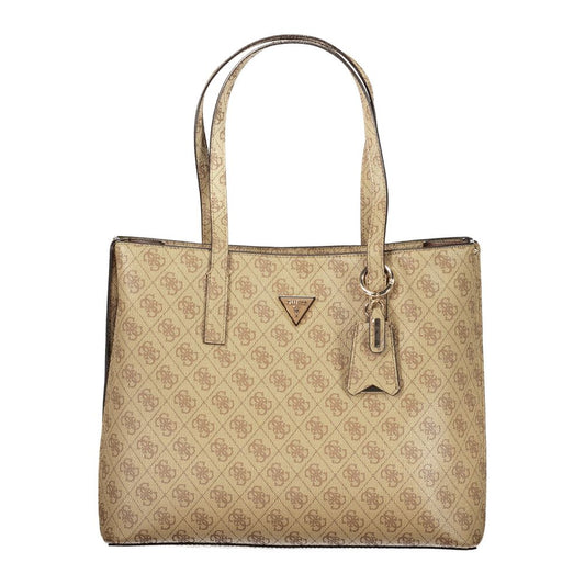 Handbag by Guess Jeans for women in polyurethane beige features a ornamental silhouette, showcasing a secure snap & zipper, ample built-in-compartments & internal-pockets, and ornamental detachable-strap for a sophisticated look.