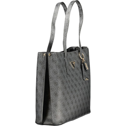 Handbag by Guess Jeans for women in polyurethane black & print features an refined silhouette, showcasing a secure snap & zipper, ample built-in-compartments & internal-pockets, and versatile detachable-strap & handle for a sophisticated refined aesthetic.