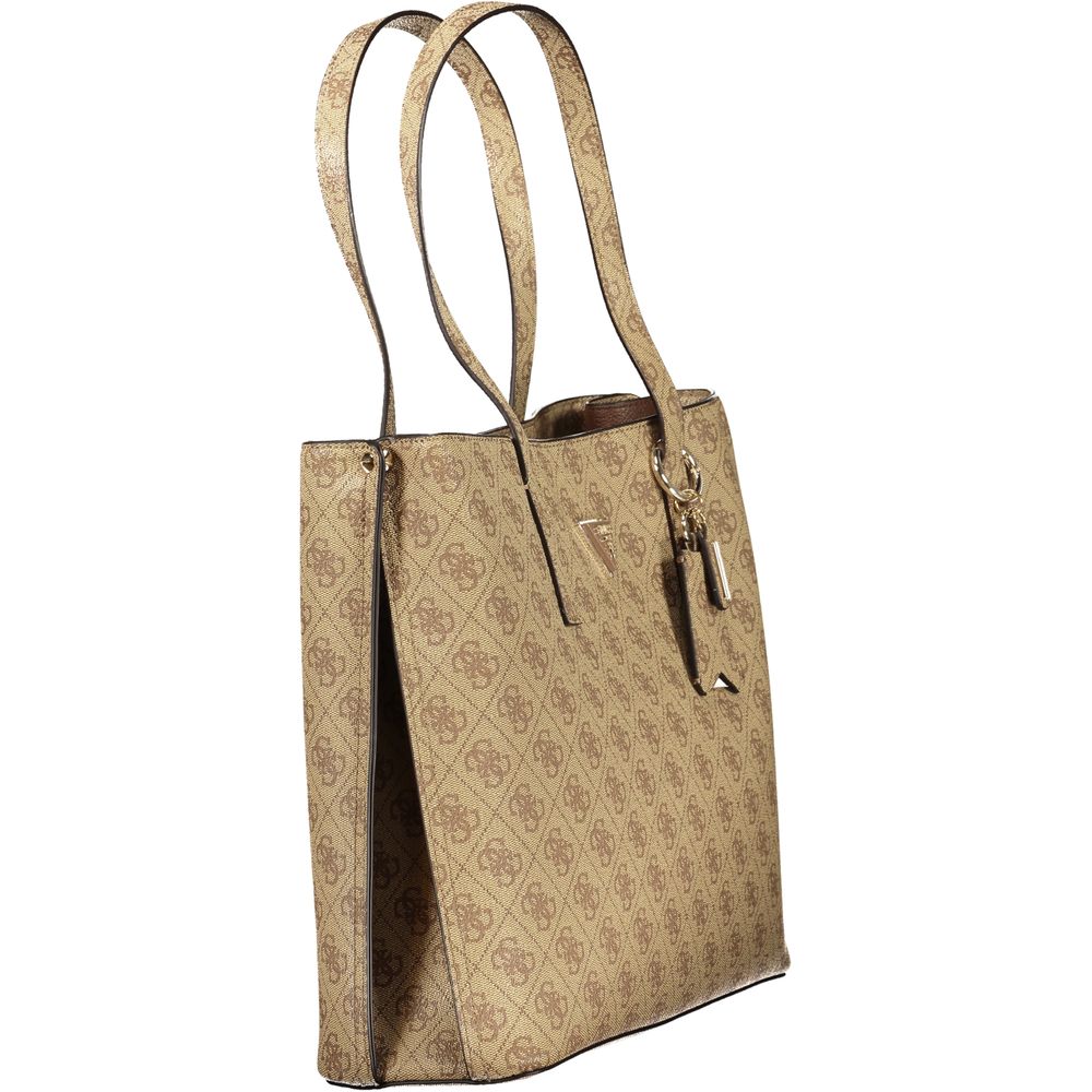 Handbag by Guess Jeans for women in polyurethane beige features an refined silhouette, showcasing a secure snap & zipper, ample built-in-compartments & internal-pockets, and versatile detachable-strap for a sophisticated refined aesthetic.
