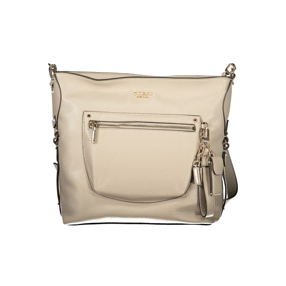 Handbag by Guess Jeans for women in polyurethane beige features an refined silhouette, showcasing a secure zipper, ample external-pockets & internal-pockets, and versatile shoulder-strap & adjustable-strap for a sophisticated refined aesthetic.